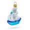 Sailing Ship with White Sails and Blue Hull Glass Christmas Ornament